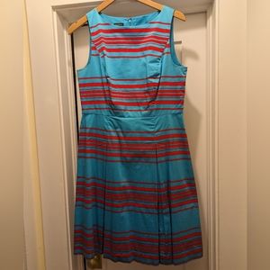 Talbots Turquoise with Red Stripes Sleeveless Dress Size 10